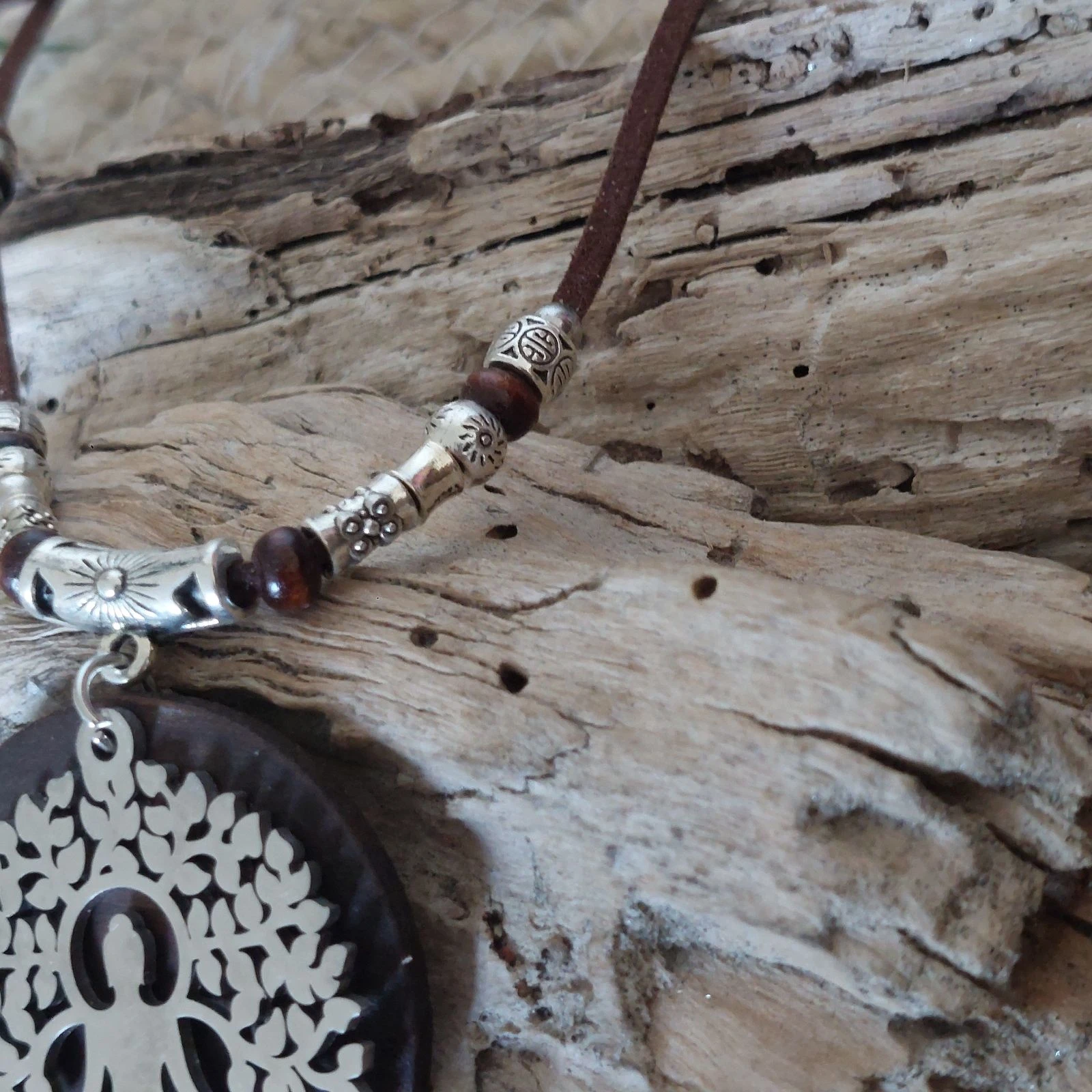 Bohemien boeddhistisch mediteerketting boom des levens, chocoladehout, meerlagige parelketting – photo 5